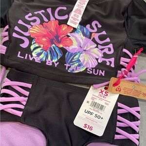 Justice Black and Purple Swimsuit Set